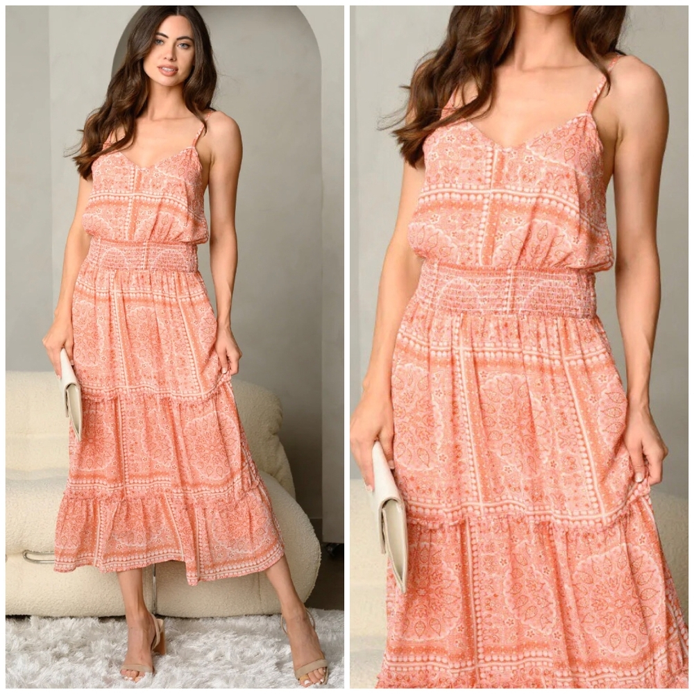 Boho Chic Coral Spaghetti Straps Maxi Dress - Picture 4 of 5